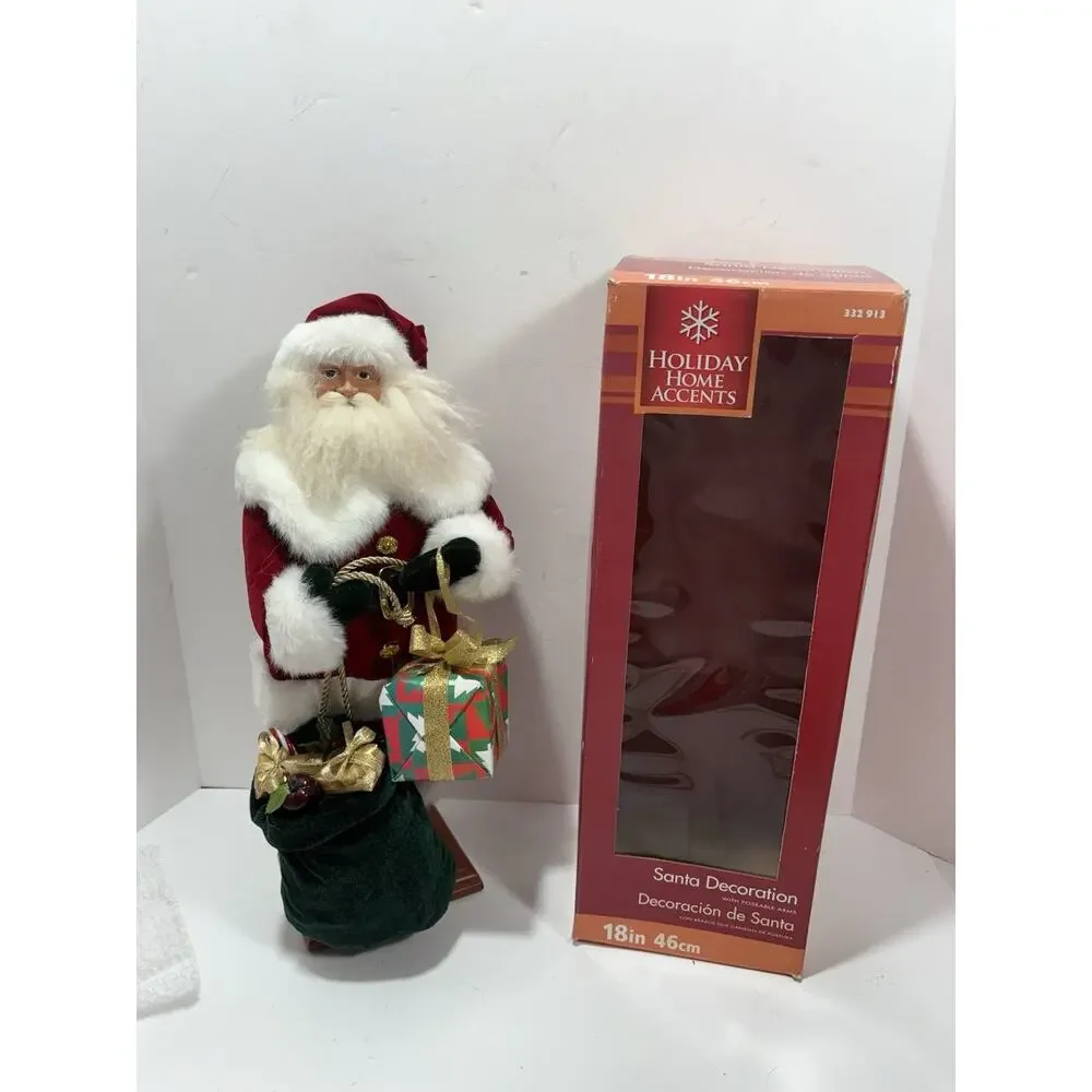 Santa Claus w/ Gifts‎ Poseable Arms 18” Figurine On Wood Base Christmas Figure